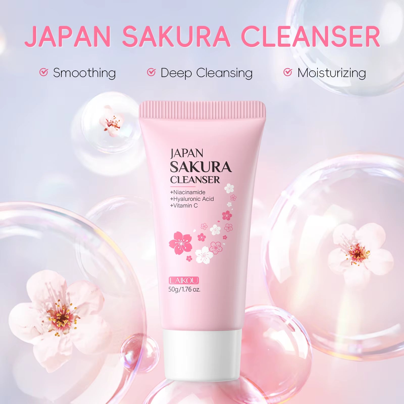 Sakura Facial Cleanser Deep Cleansing Pores Oil Control Moisturizing Brightening Face Wash Gentle for All Skin Types 50G
