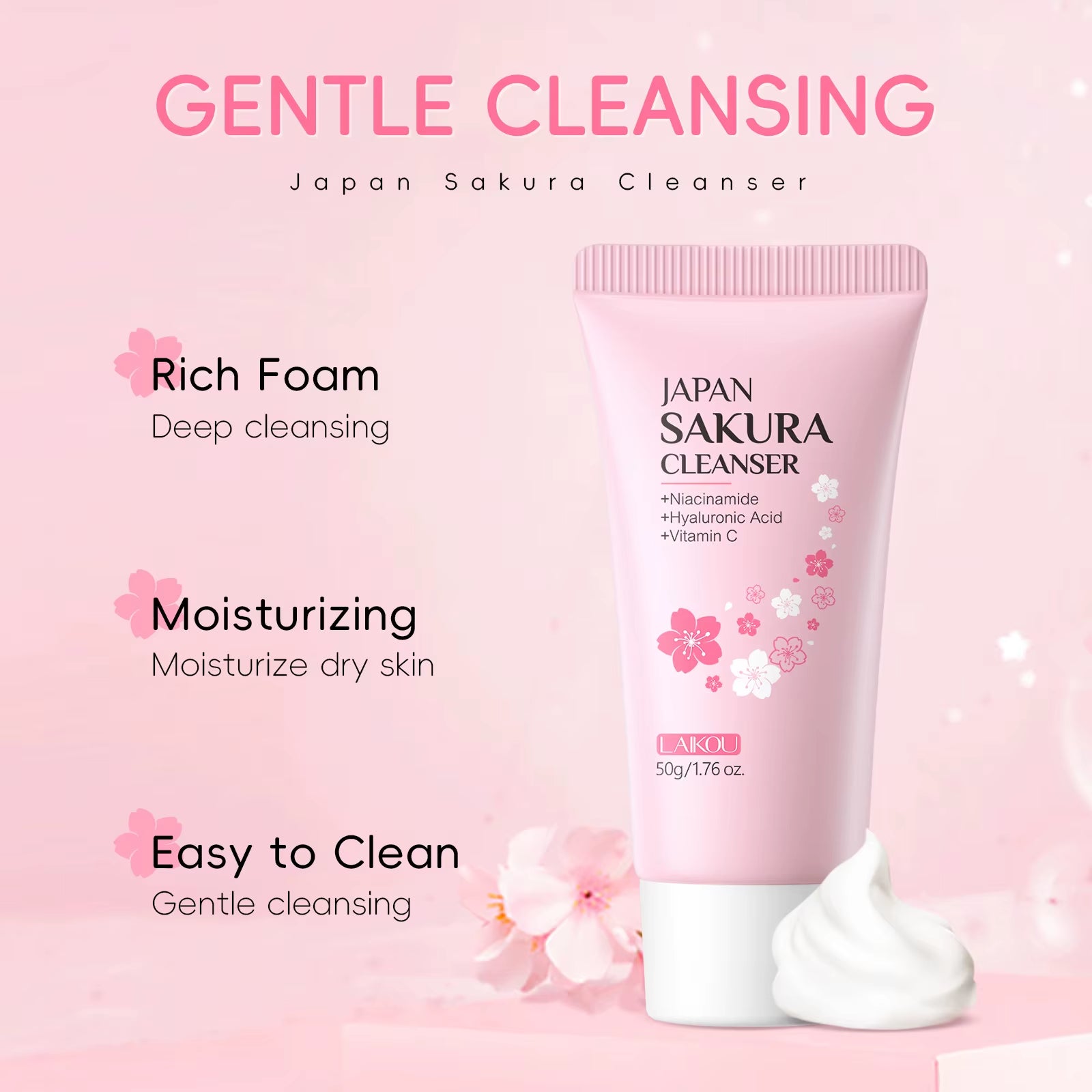 Sakura Facial Cleanser Deep Cleansing Pores Oil Control Moisturizing Brightening Face Wash Gentle for All Skin Types 50G