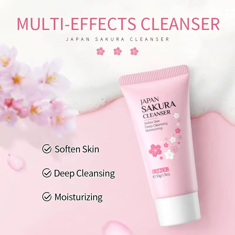 Sakura Facial Cleanser Deep Cleansing Pores Oil Control Moisturizing Brightening Face Wash Gentle for All Skin Types 50G