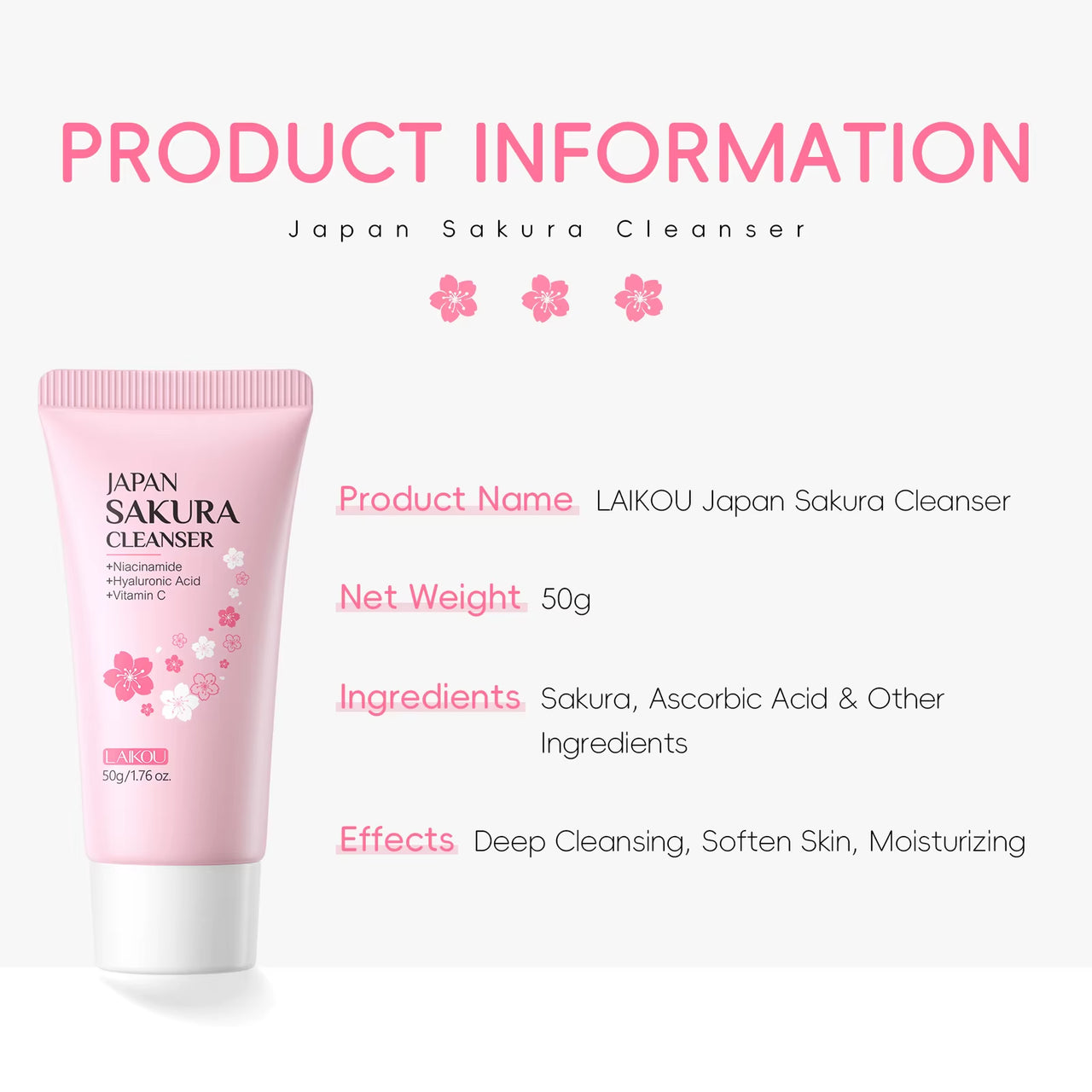 Sakura Facial Cleanser Deep Cleansing Pores Oil Control Moisturizing Brightening Face Wash Gentle for All Skin Types 50G