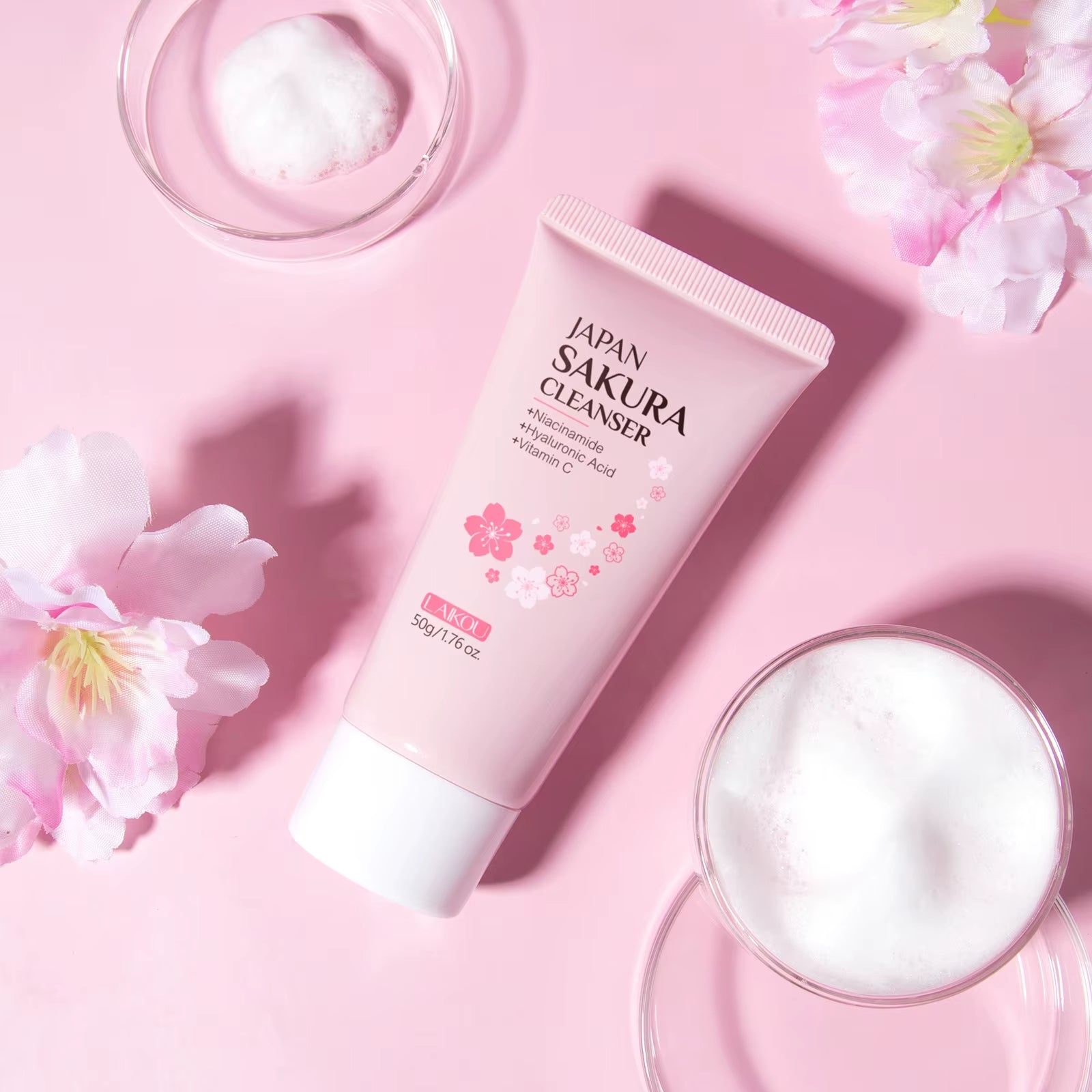 Sakura Facial Cleanser Deep Cleansing Pores Oil Control Moisturizing Brightening Face Wash Gentle for All Skin Types 50G